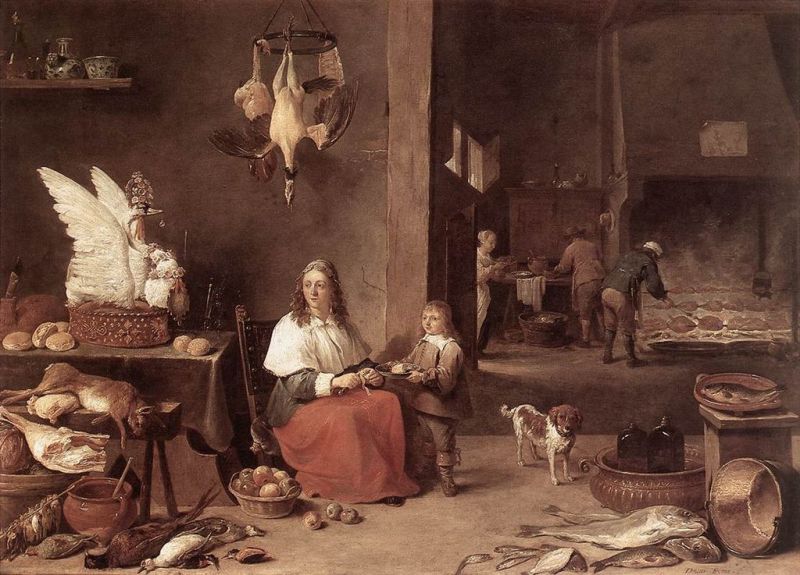 See the swan pie on the table to the left? That's a subtletie. David Teniers the Younger [Public domain], via Wikimedia Commons