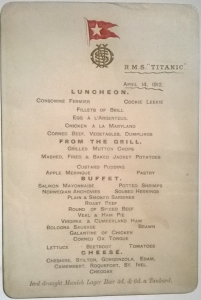 Titanic Luncheon Menu